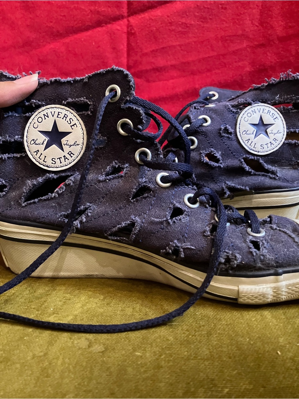 Navy Distressed High-Top Sneaker Wedges